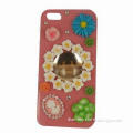 Crystal case for iPhone, with flowers and big diamond cover the back of case center